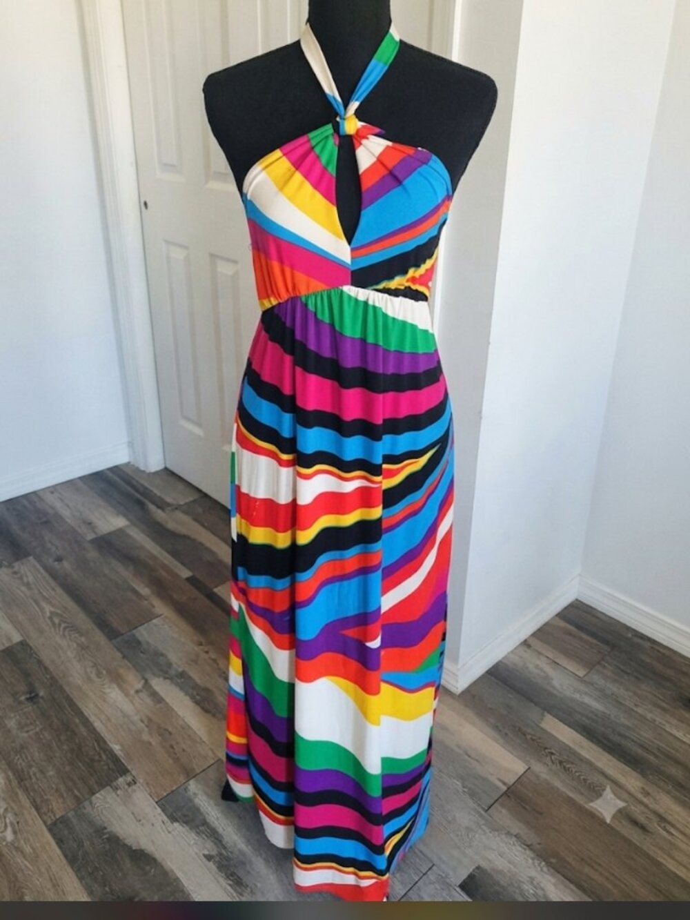 Multi-Color Pucci style strectch Halter Maxi Dress with Twist Front